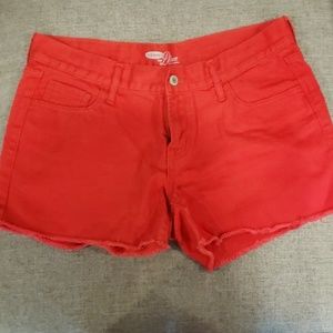Red denim shorts